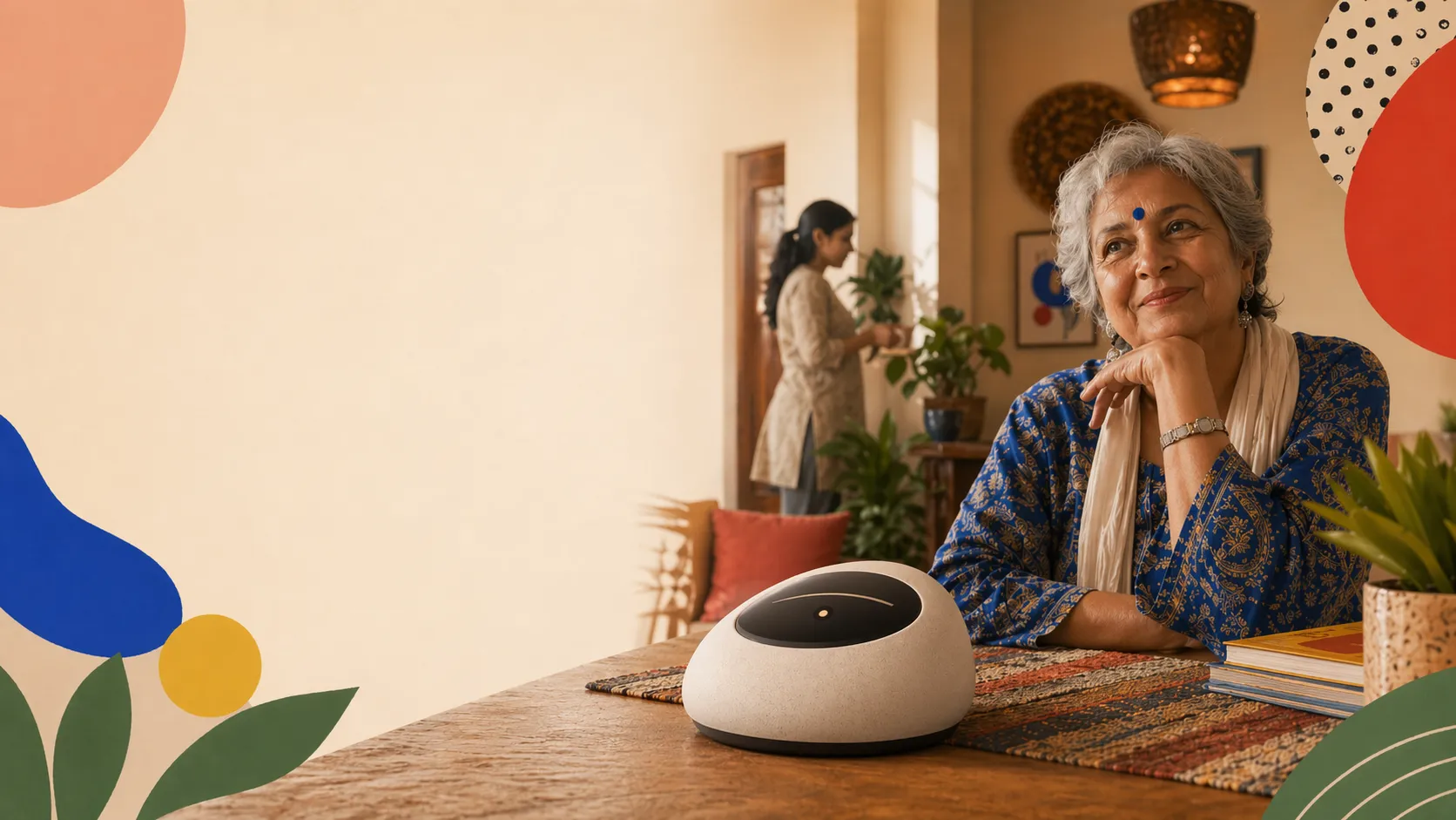 An elder with the Reca companion device